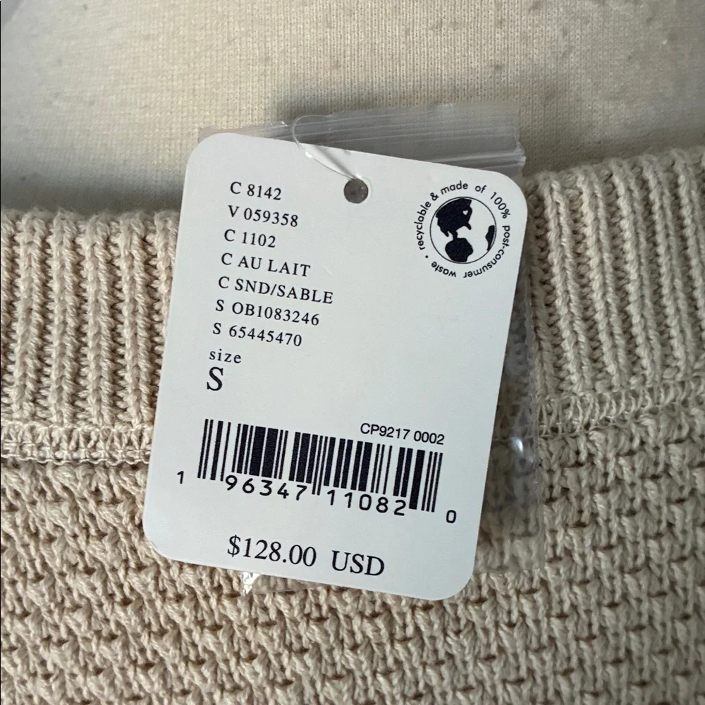 New Free People Beach Women's Cream Oversized Henley Textured Knit Sweater Small